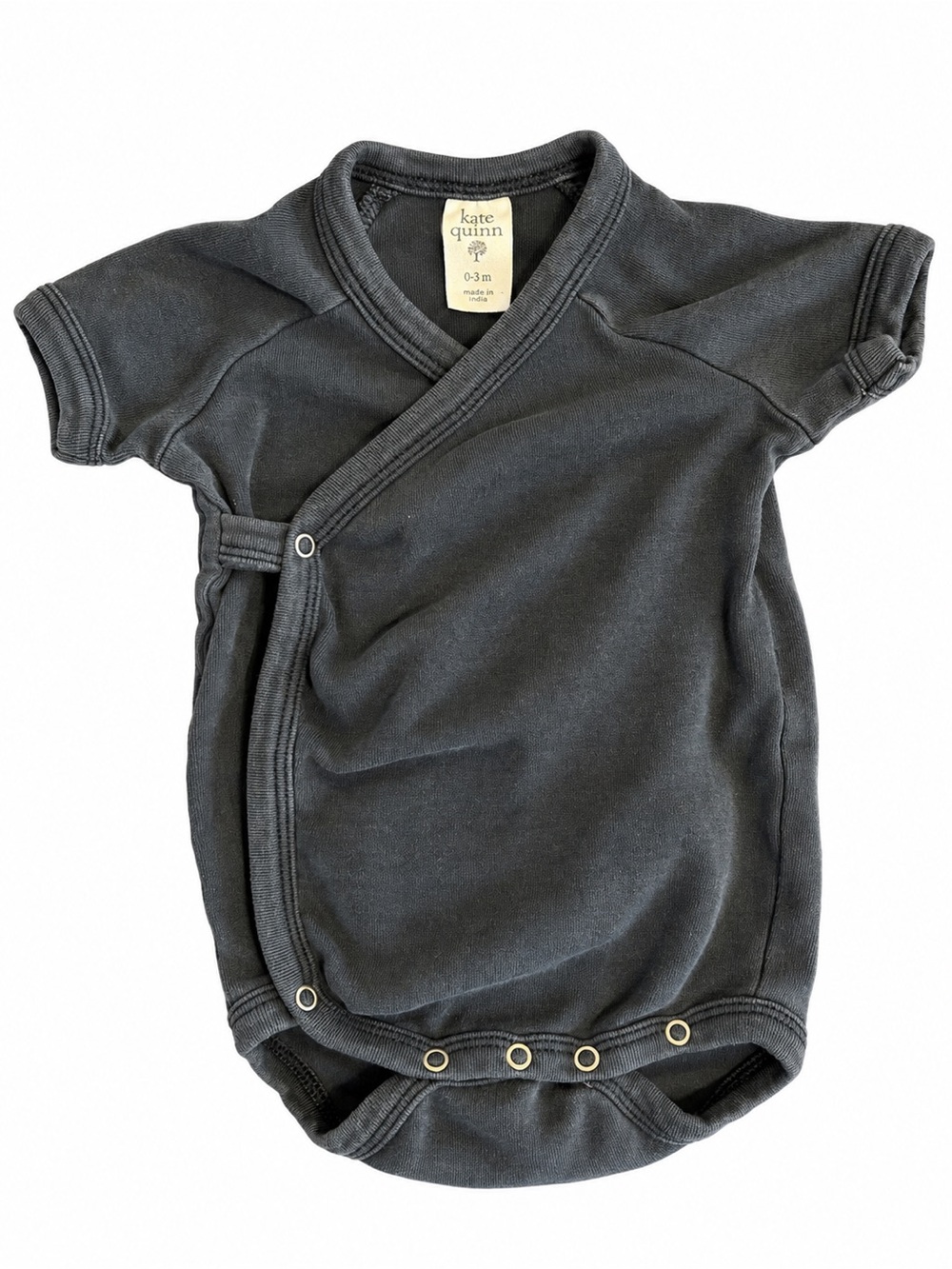 Kate Quinn Charcoal Organic Cotton Kimono Bubble Romper 0–3M